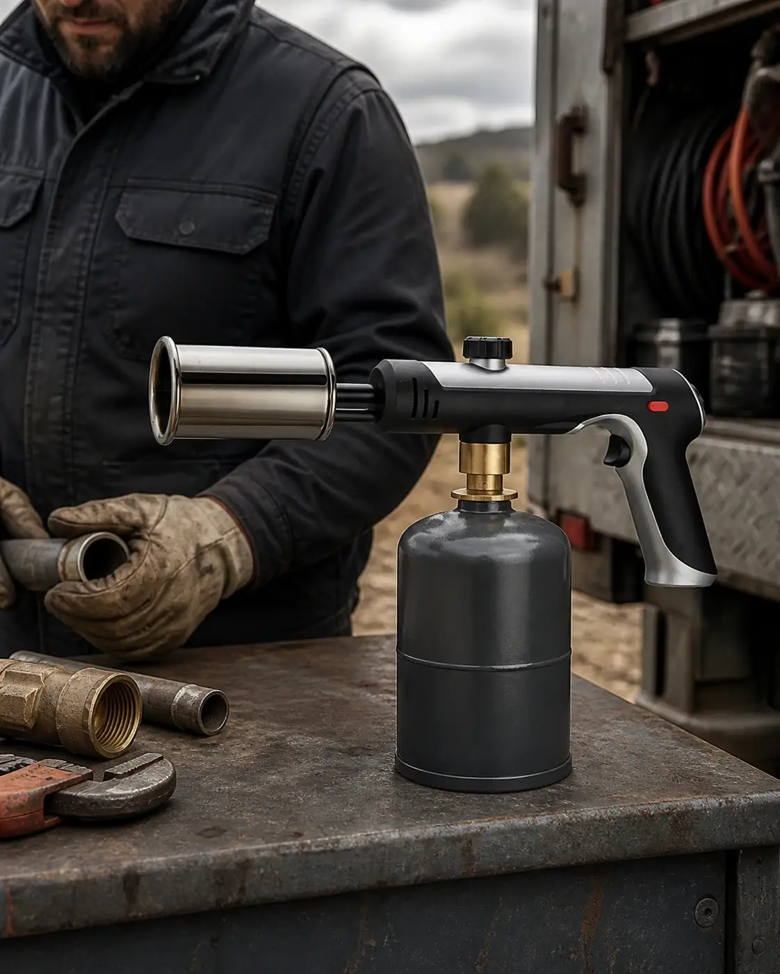 JIFAN external-fuel torch in a professional outdoor maintenance setting