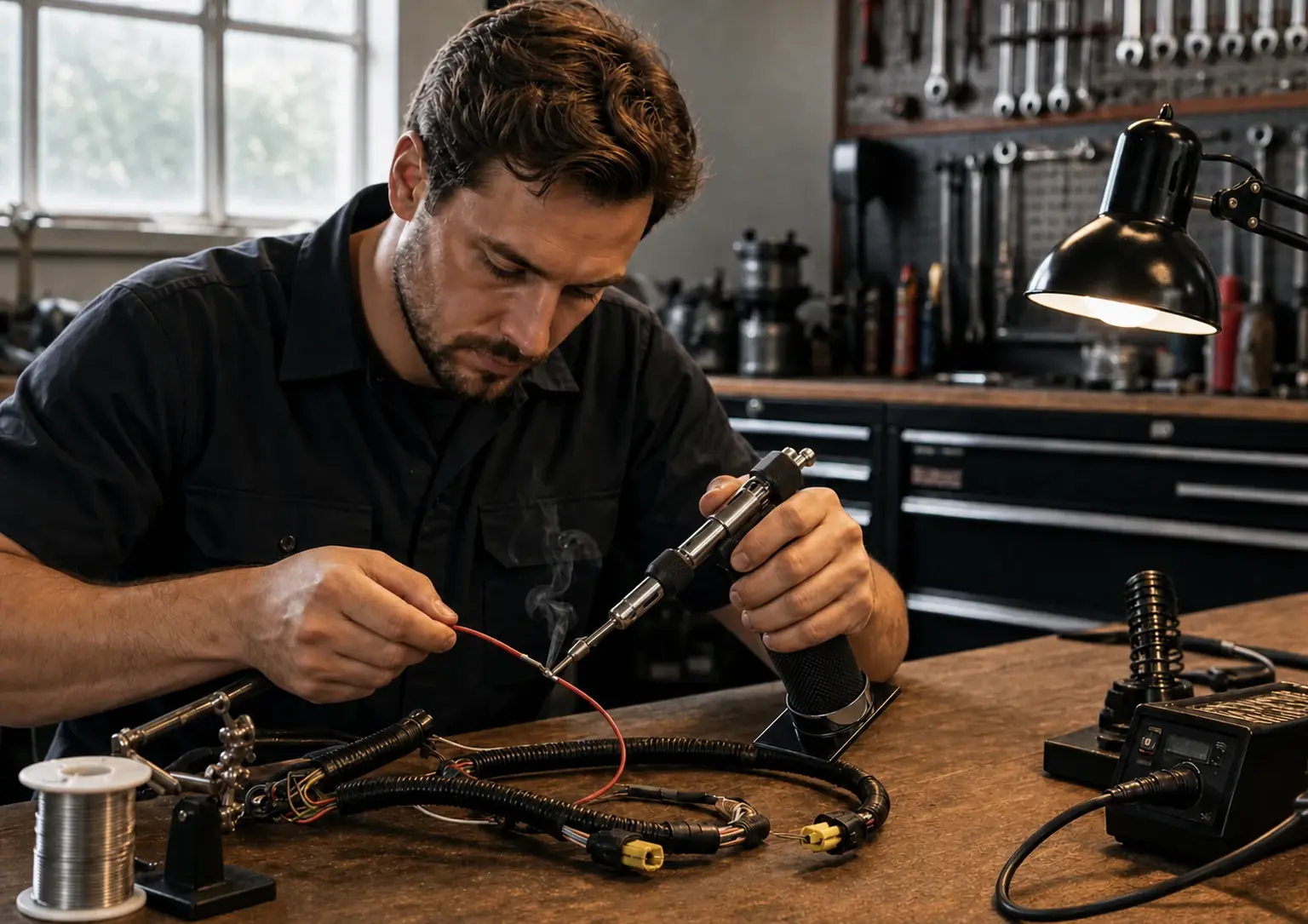 Technician using a JIFAN multifunction torch attachment in a realistic workshop setting